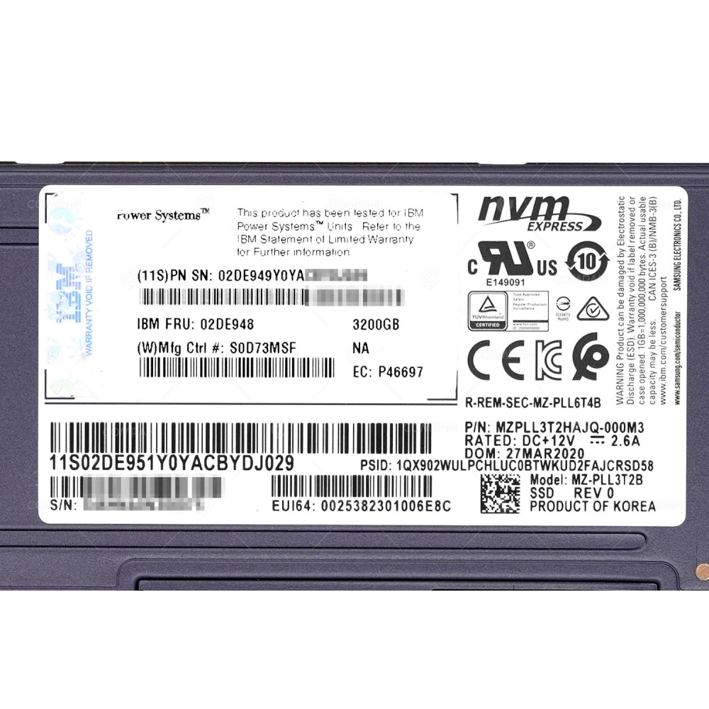 02DE948 IBM NVME SSD 3.2TB PCI-E 3.0 X8
